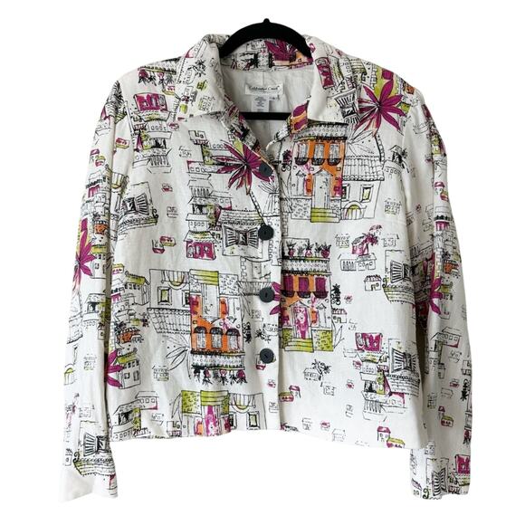 Coldwater Creek 100% Linen Graphic Print European CityScape Shacket Size Small - Picture 1 of 6